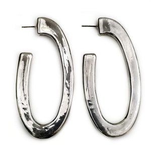 Silver Modernist Oval Hoop Earrings